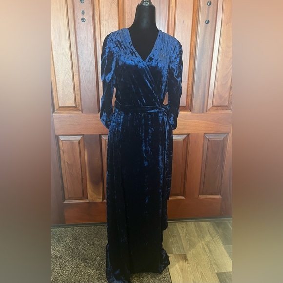 Kiyonna Maxi Navy Blue Velvet 1X Cara Style Gown True Wrap Sweetheart Neck Party - Picture 1 of 8